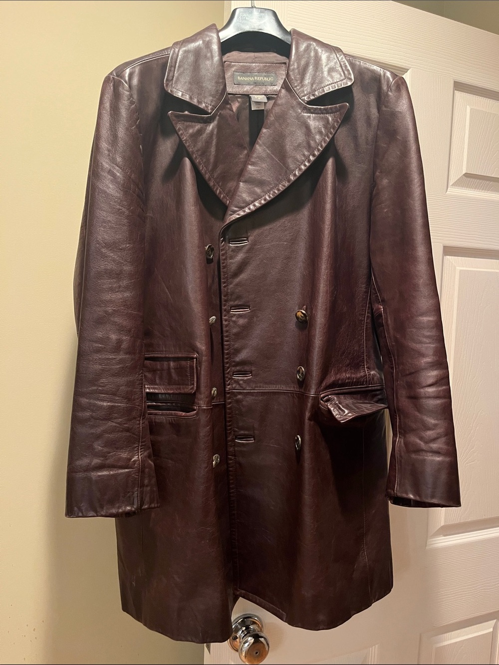 Banana Republic Men's Dark Brown Leather Trench Coat